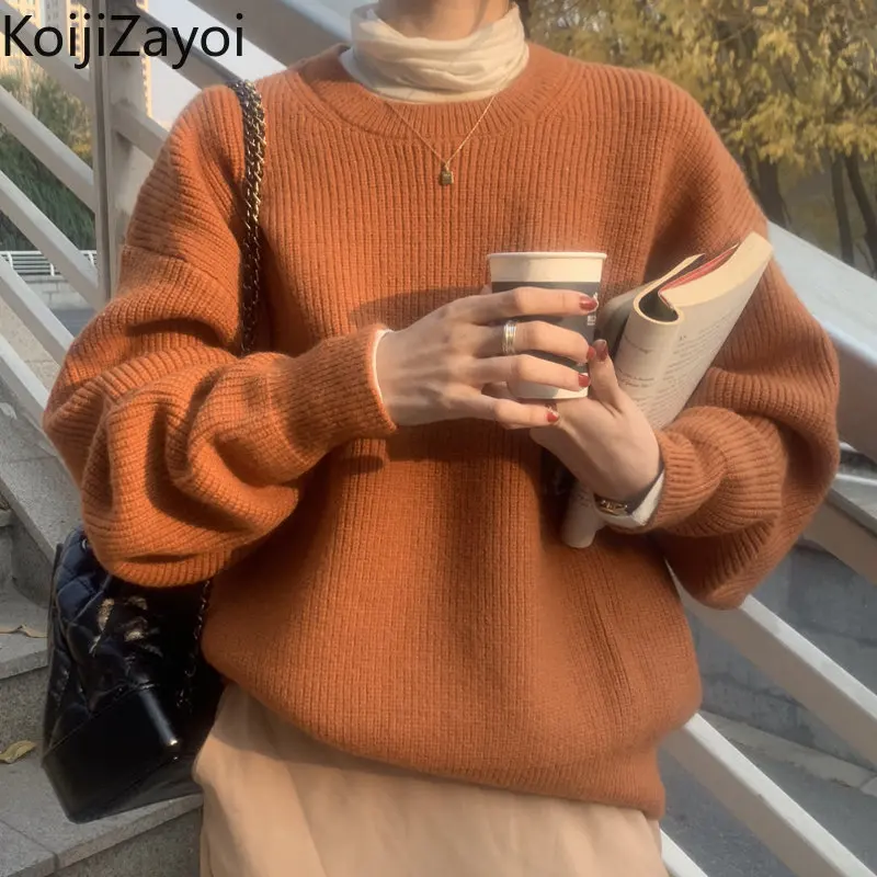 

Koijizayoi Fashion Women Solid Sweater Lady Chic Korean Jumpers Casual Loose Outwear Pullovers Autumn Winter Sweaters Warm