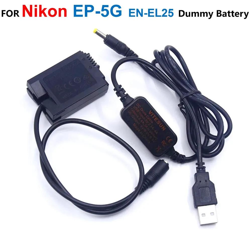 

5V USB Power Cable Adapter EH-5 EH-5A MH-3+EP-5G DC Coupler EN-EL25 Fake Battery For Nikon Z50 ZFC Z30 Cameras