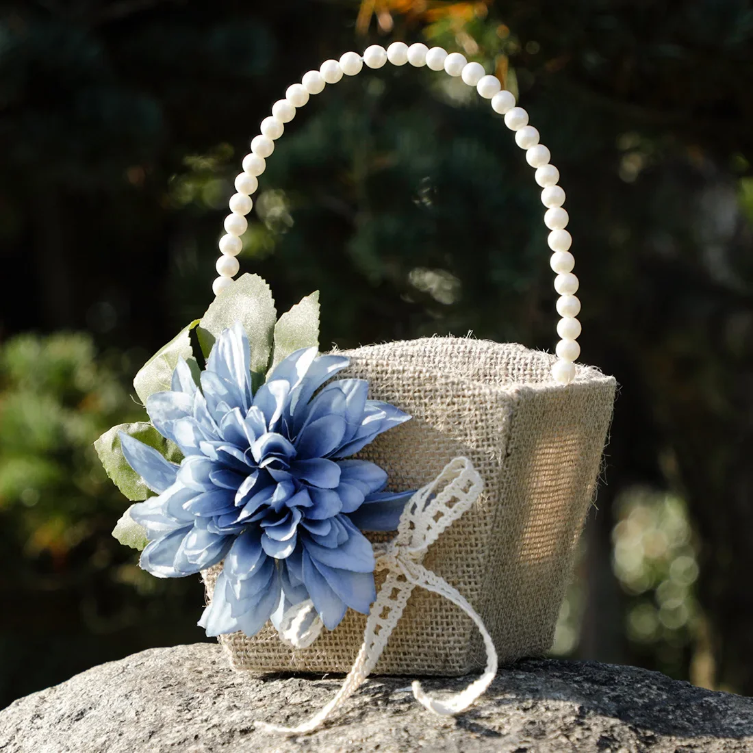1pc Flower Girl Basket For Wedding Decoration Burlap Flower Candy Holder Linen Basket Marriage Ceremony Party Supplies