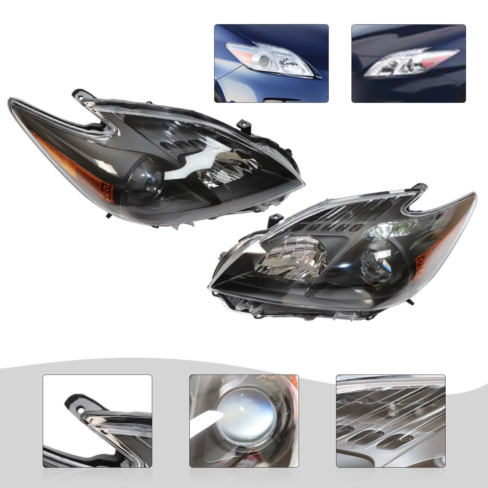

1Pair Halogen Headlights Clear Housing Headlamps LH+RH Halogen Headlights Clear Housing Headlamps For 2010-2011 Toyota Prius