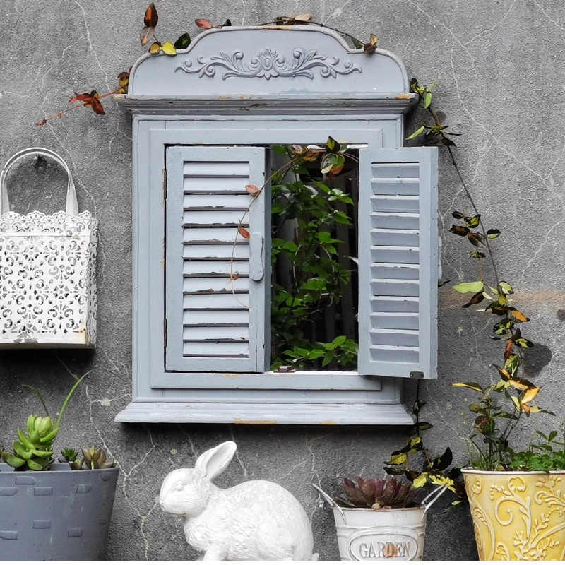 reclaimed-wood-vintage-painted-white-shutter-window-frame-with-mirror-home-garden-decor