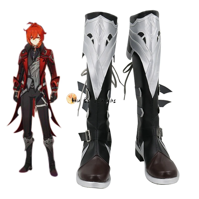 

Genshin Impact Red Dead of Night Diluc Game Cosplay Shoes Boots Custom-made Halloween Carnival Party Accessories For Women Men