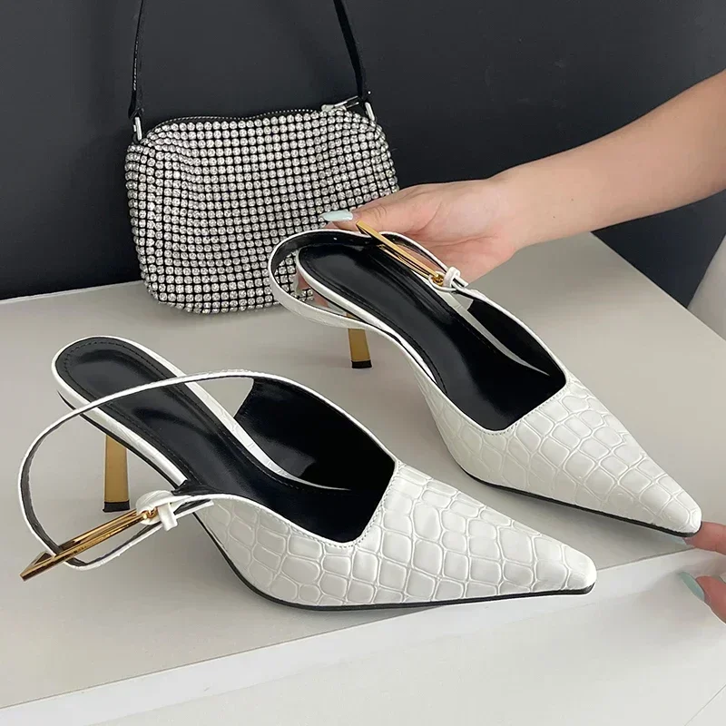 Patent Leather Green Women Pumps Sexy Pointed Toe Metal Buckle Strap Thin High Heels Summer Elegant Slingbacks Heeled Sandals 32 Patent Leather Green Women Pumps Sexy Pointed Toe Metal Buckle Strap Thin High Heels Summer Elegant Slingbacks Heeled Sandals - Image 2