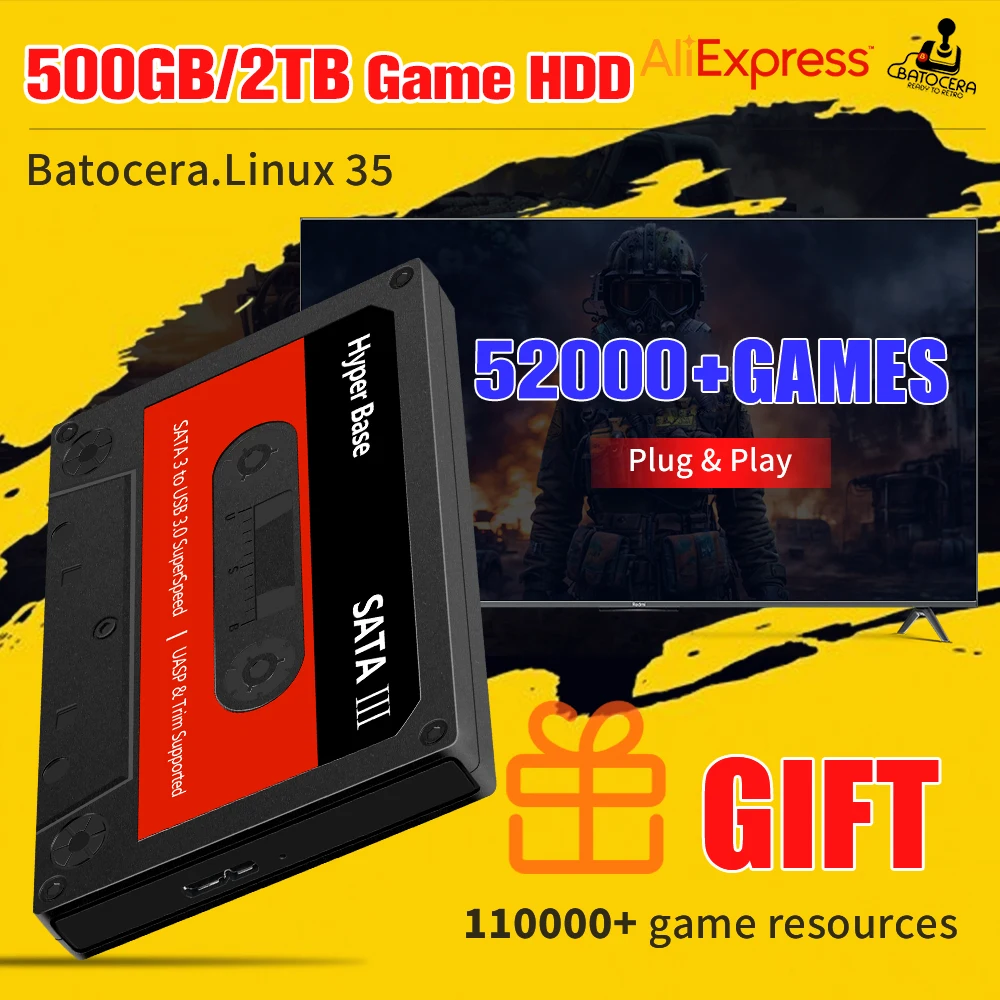JMachen 500G/2TB Gaming Hard Drive Batocera 35 Retro Game Console