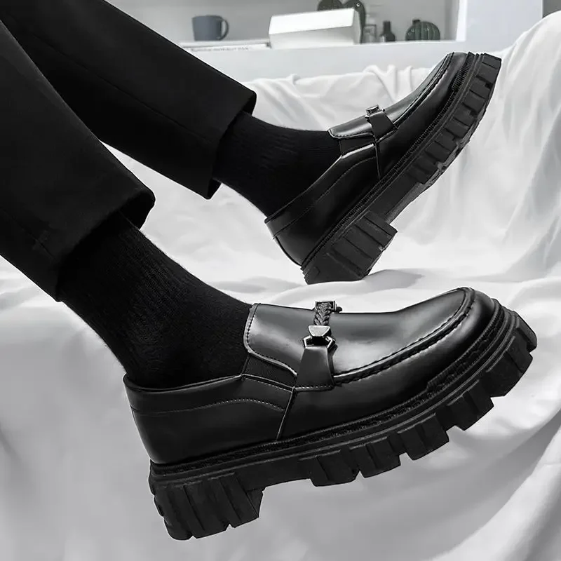Platform Men's Leather Loafers leather shoes Dress Business Formal Thick Sole Trend Fashion