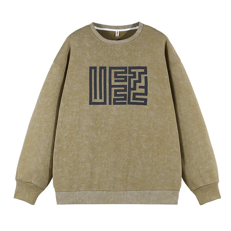 

New autumn and winter fashion trend geometric letter printed men's hoodie loose casual round neck long sleeve men's top clothing