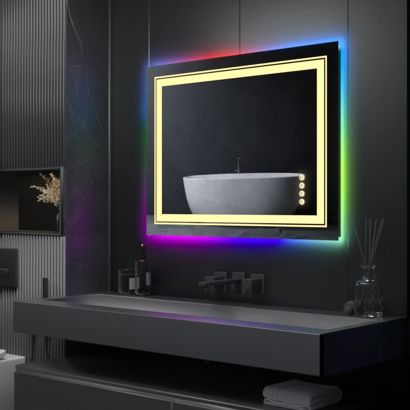 LUVODI Rectangle RGB LED Bath Mirror Wall Mounted Waterproof Demist Vanity Makeup Mirror with Multicolor Lights 3