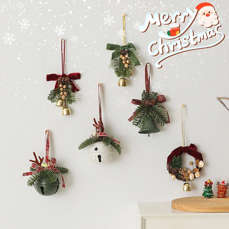 New Year Christmas Bells Bows Pinecones Decoration; Mixed Wreath Pendant for Car Window Tree