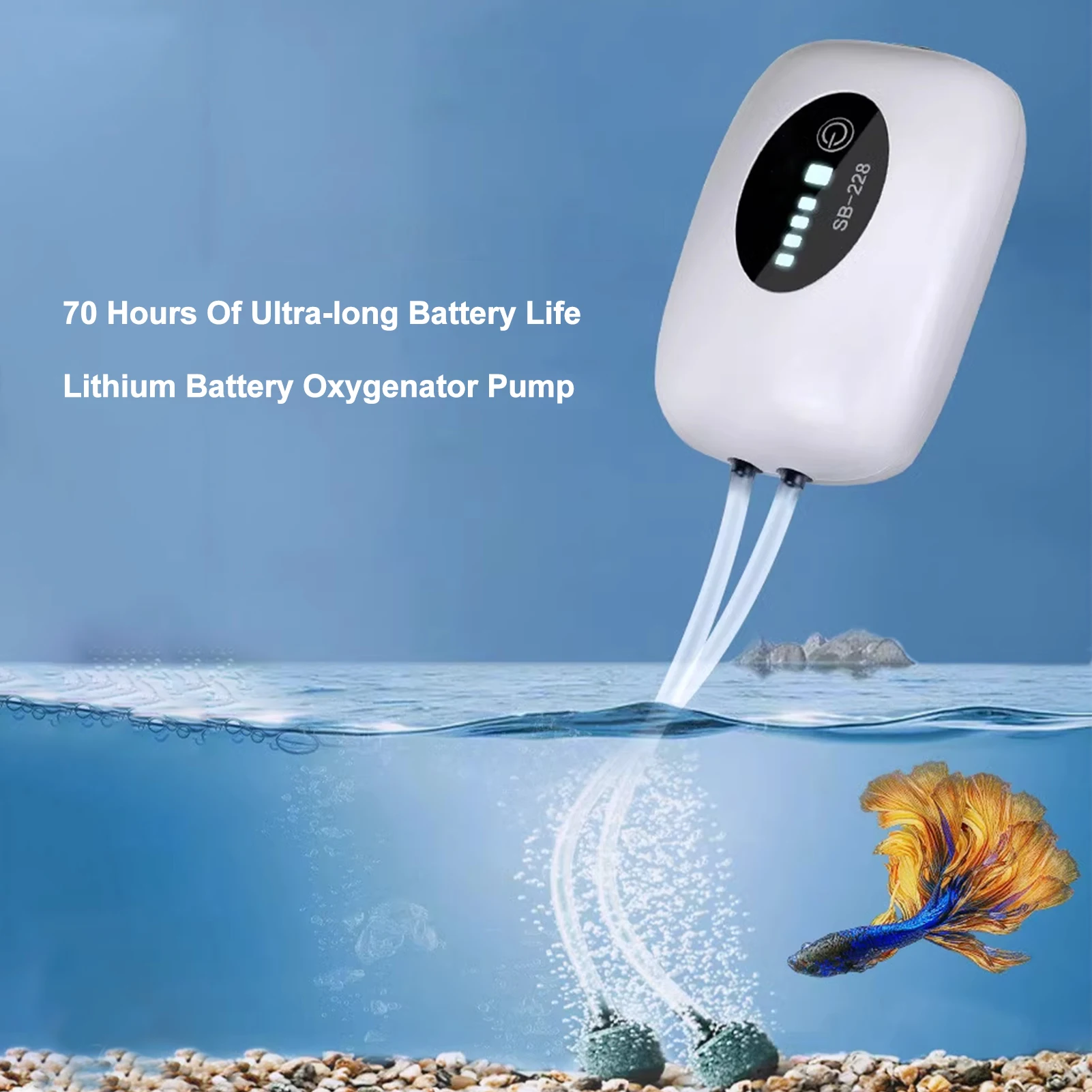 USB Rechargeable Quiet Aquarium Oxygen Pump with Automatic Start-up for Indoor and Outdoor Use