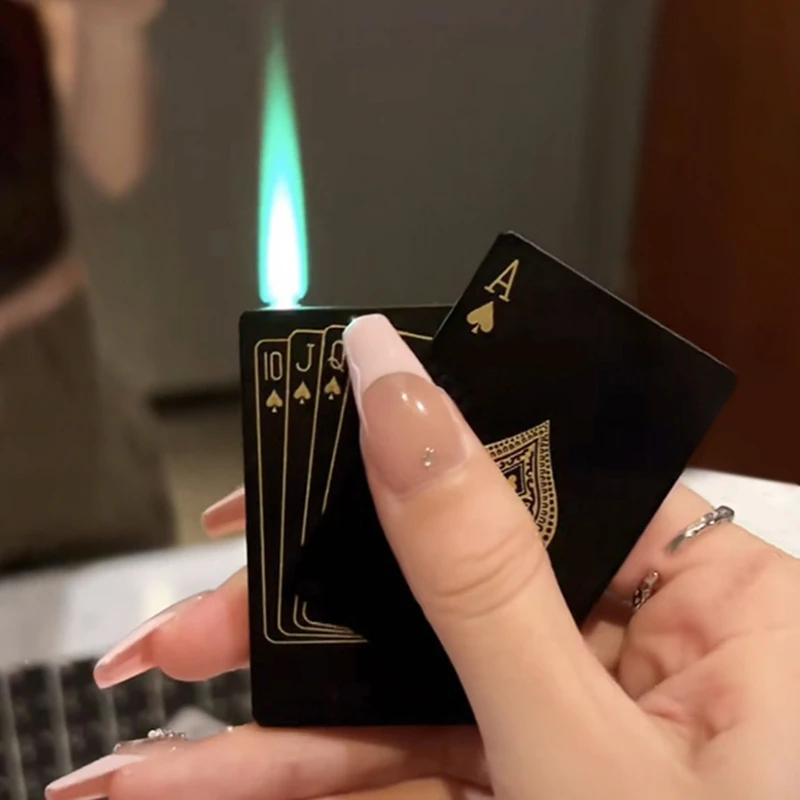 

Metal Playing Cards Jet Lighter Unusual Torch Turbo Butane Gas Lighter Creative Windproof Outdoor Lighter Funny Toys For Men