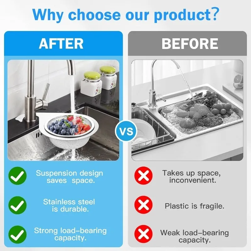 1-3Pcs Stainless Steel Swan Sink Strainer Basket Kitchen Sink Hanging Filter Rack Fruit Vegetable Drainer Sponge Storage Rack