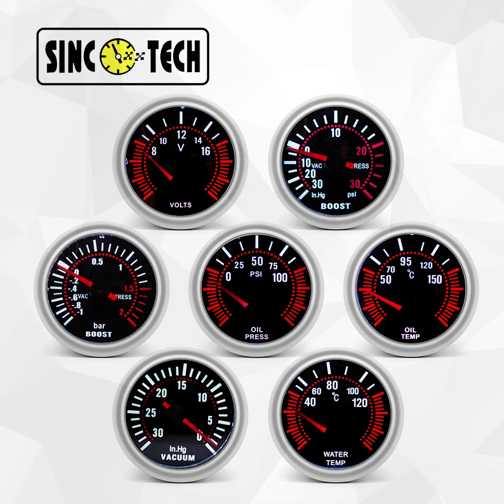 52Mm Sincotech 619 Series Car Motor Rpm Water Temperture Boost/Turbo Voltage Oil Pressure Air Fuel Ratio Gauge Autometer