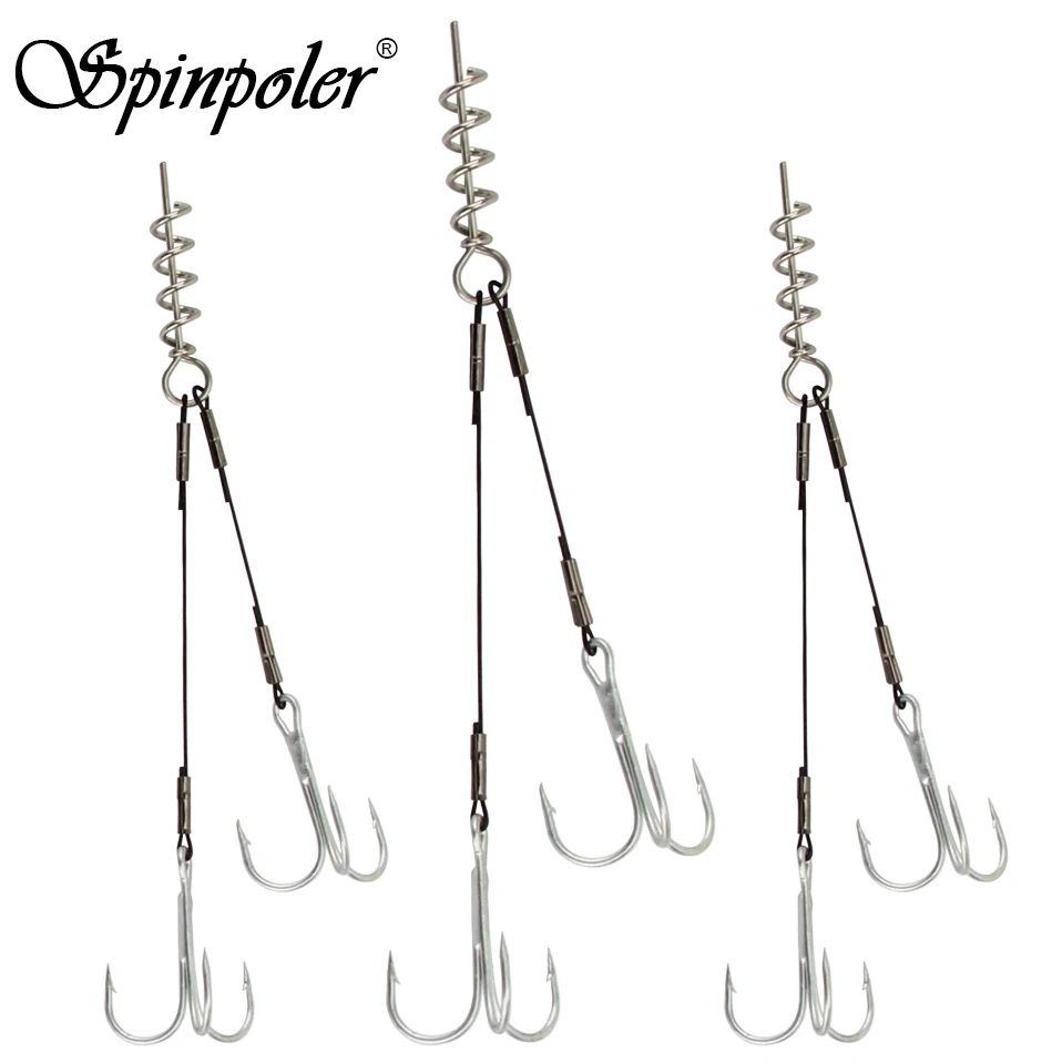 Montage brochet hameçons doubles triples vis sans fin pour leurres souples pêche carnassiers
