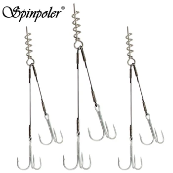 Spinpoler Corkscrew Pike Rig Stinger Fishing Hook For Soft Lure Super Sharp Double Treble Hooks 2 1 1/0 2/0 Wire Line Tackle