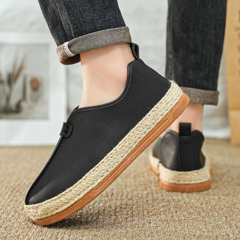 Summer Men's Leather Moccasins Fashion Black Slip-on Men Casual Shoes Comfortable Flat Man Loafers Leisure Hey Dude Shoes Men