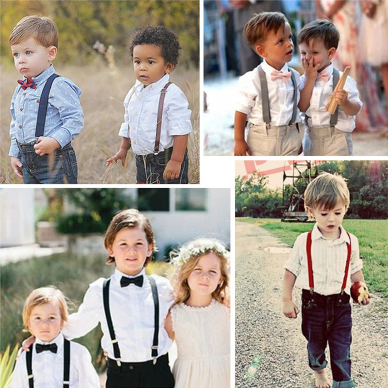 Work suspenders kids suspenders with bowtie adjustable for boys girls baby wedding ties accessories