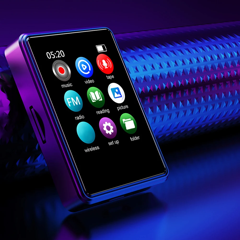 MP3/MP4 Digital Audio Player Compatible with Bluetooth Full Touchscreen Player Built in Speaker 1.77 Inch for Student Daily Use