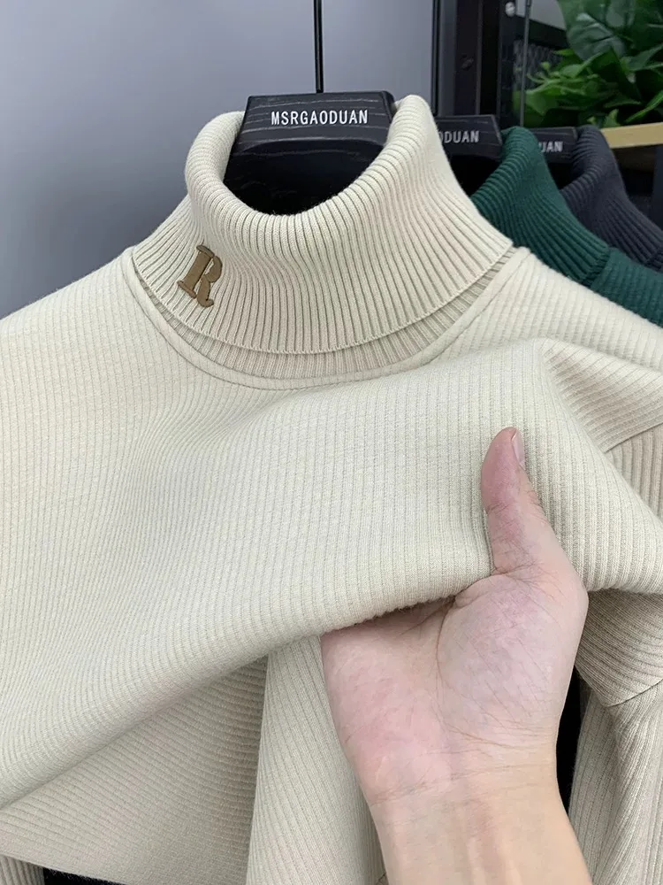 thumbnail image 1 of Suéter de punto de marca de alta gama para hombre, invierno, nuevo estilo coreano, tendencia, exquisito bordado de letras, cuello alto, cálido, 2024, 1 of 4