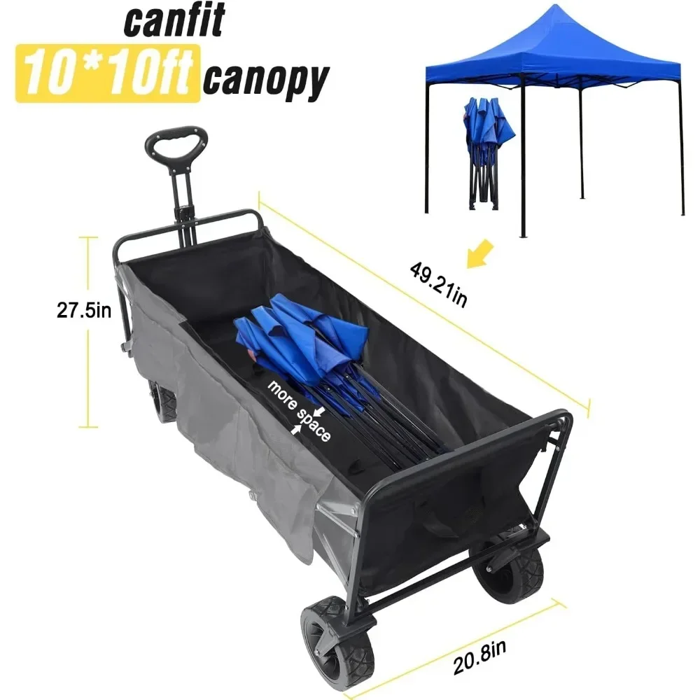 Heavy Duty Folding Utility Garden Cart With Big All-Terrain Beach Wheels & Huge Side Pockets (Huge) Push Cart Dolly Trolley Hand