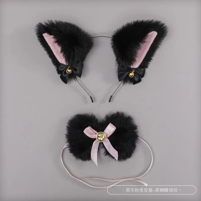 Anime Lolita Cat Fox Ear Lace Bow Headwear Bell Collar Cosplay Cute Girl Maid Party Costume Accessories