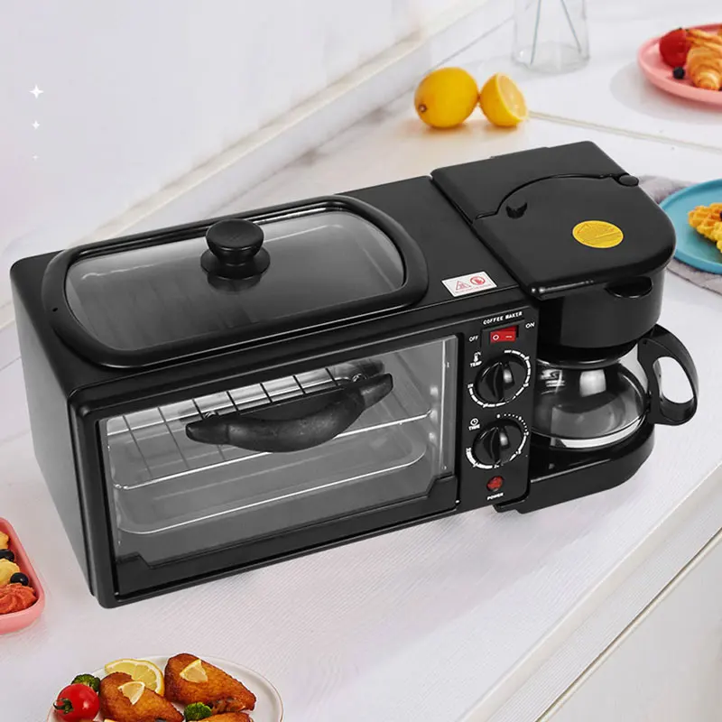 3 in 1 Multi-Functional Breakfast Maker,600mL Coffee Machine,9L Capacity Oven,Non Stick Coating Pan，Household Kitchen Appliances