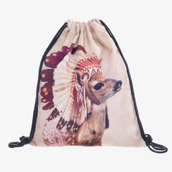 New 3D Printed Drawstring Bag Indian Deer Casual Mochila Cuerda Out Door Drawstring Backpack Women Men Modis String Bag Girl