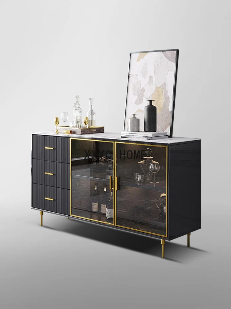 

HJ Stone Plate Sideboard Cabinet Dining Room Entrance Tempered Glass Living Room Locker