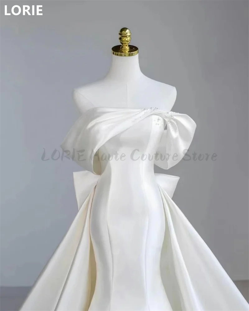LORIE A-line Off Shoulder Satin vestidos de novia Wedding Dress Back Big BowBridal Gowns Elegant Wedding Gown Customized2025