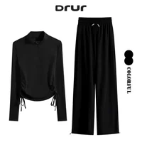DRUR 2 pièces ensemble de Yoga pour les femmes avec manches longues côté cordon haut de sport et pantalons de survêtement costume automne course tenues de gymnastique S-3XL 1