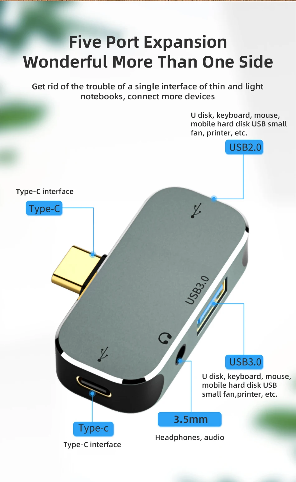 !ACCEZZ 6 in 1 Type C Docking Station USB C HUB Type-C Splitter PD Charge USB 3.1 HDMI-compatible 4K 3.5 Jack For Macbook Laptop type c to iphone converter