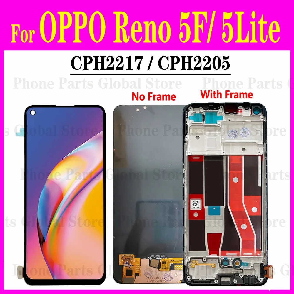 ЖК-дисплей 6,43 дюйма для OPPO Reno5 F, ЖК-дисплей с рамкой Reno5 Lite, экран CPH2217 CPH2205, сенсорный дигитайзер в сборе Reno 5F, замена