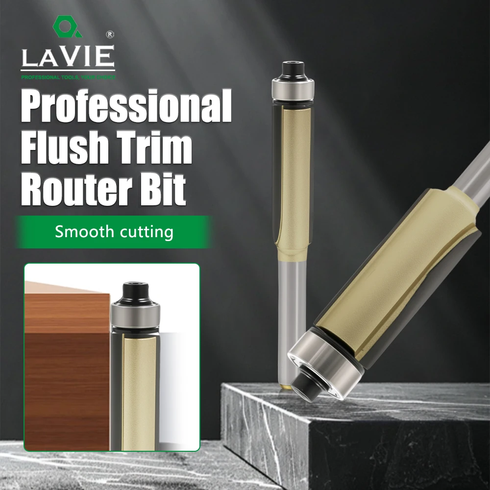 LAVIE 1 Stück 1/4 Zoll & 6 mm Schaft-Holzfräser, professioneller Gold-Trimmfräser für Bündigfräsen und Nutenfräsen H060160620GD