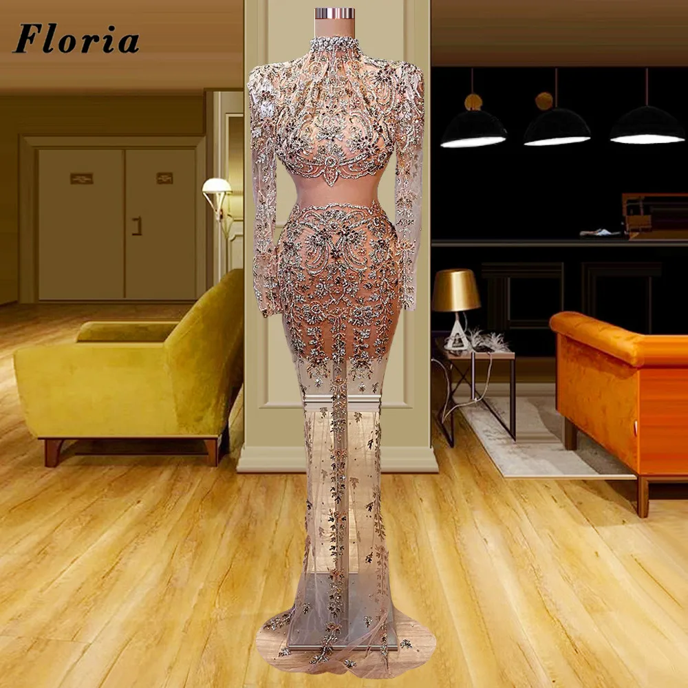 

Floria Heavy Beaded Evening Celebrity Dresses See Through Dubai Long Prom Gowns Vestidos De Festa Couture Formal Party Dress