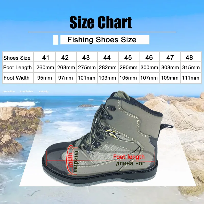 Men Fishing Shoes Wading Fishing Boots Felt or Rubber Sole Hunting
