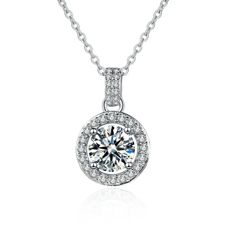 

6.5mm 1ct Moissanite Necklaces Brilliant Cutting Round Pendant Necklace Luxury Jewelry Wholesale 925 Sterling Silver Necklace