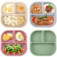 Food Grade Silicone Dining Plate Children 3-Grids Dishes Eating Training Tableware Feeding Tray With Sucker Anti-Drop Baby Stuff 1