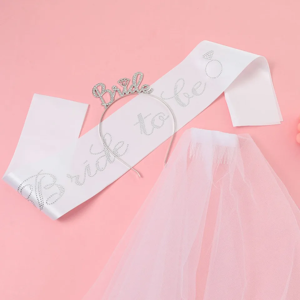3 pezzi di decorazioni per feste di fidanzamento e matrimonio, decorazioni per addio al nubilato, fornure per la sposa, per essere tiara, corona, fascia, velo, set, bomboniere per addio al nubilato