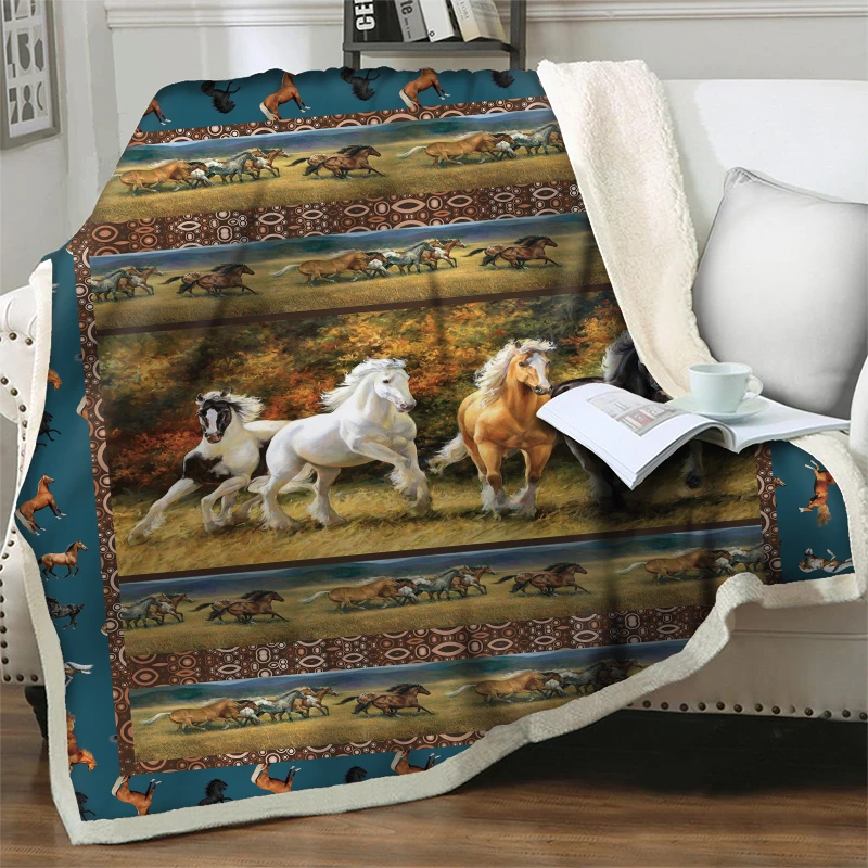 

Running Horse 3D Print Plush Throw Blanket Kids Gift Animal Soft Warm Flannel Blankets for Beds Couch Sofa Home Quilts Nap Cover