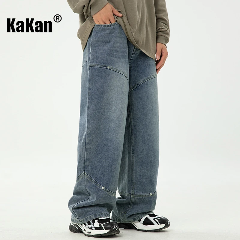 Kakan - European and American New Split Spliced Jeans Men's Wear, Black Blue Washed Loose Pants Jeans K88-L2270