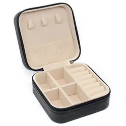 Compact Jewelry Organizer - Portable PU Leather Case for Rings, Necklaces, and Earrings (Black G961D)