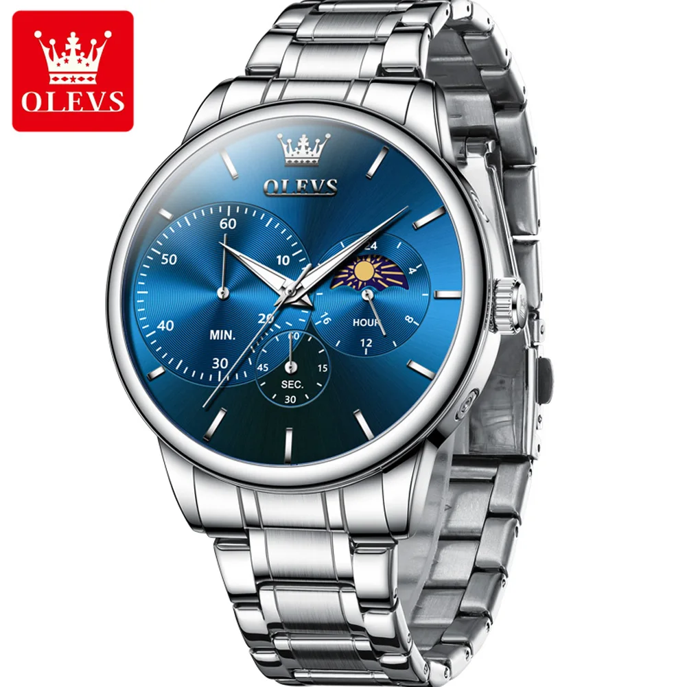OLEVS 2936 Fashion Business Chronograph Quartz Man Watch Top Brand Waterproof Luminous Watch For Men Moon Phase Dress Wristwatch