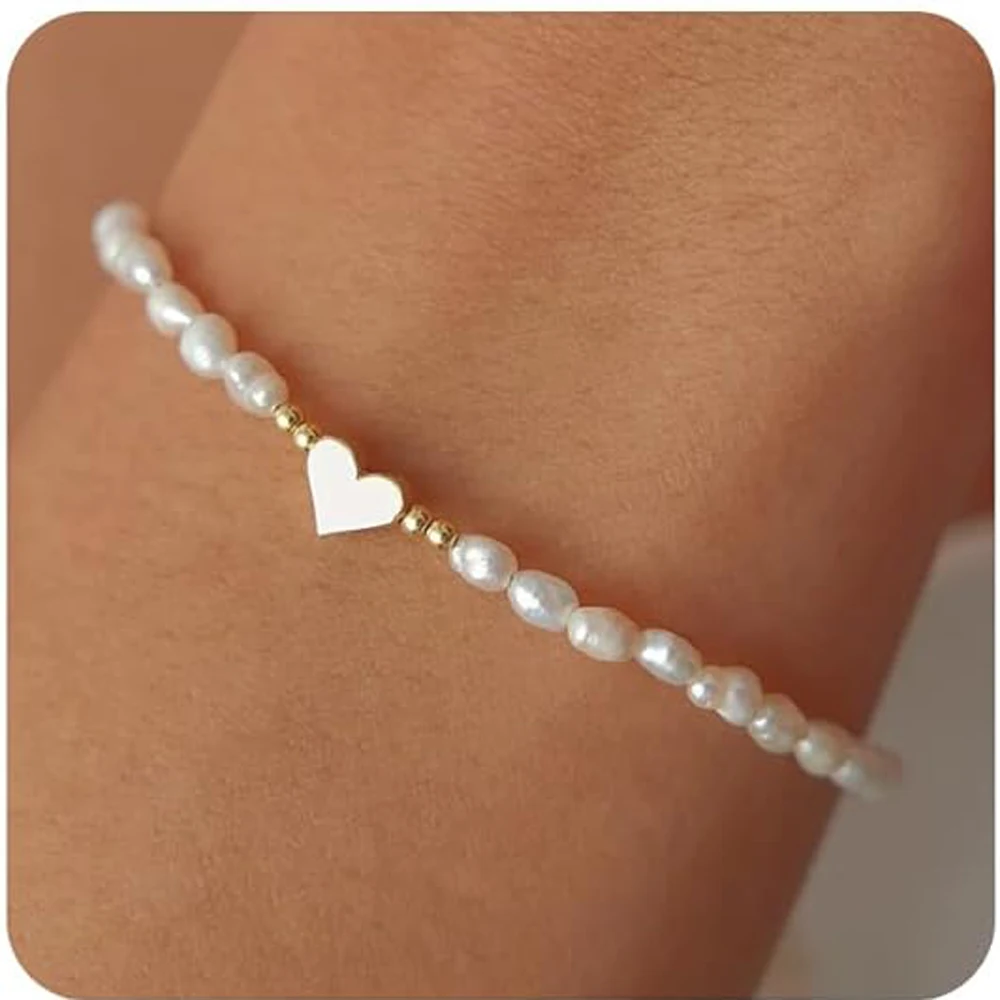 Armbänder aus 14-karätigem Gold und Silber für Damen und Mädchen – Evil Eye Diamond Cuban Link Heart Pearl Alltagsschmuck