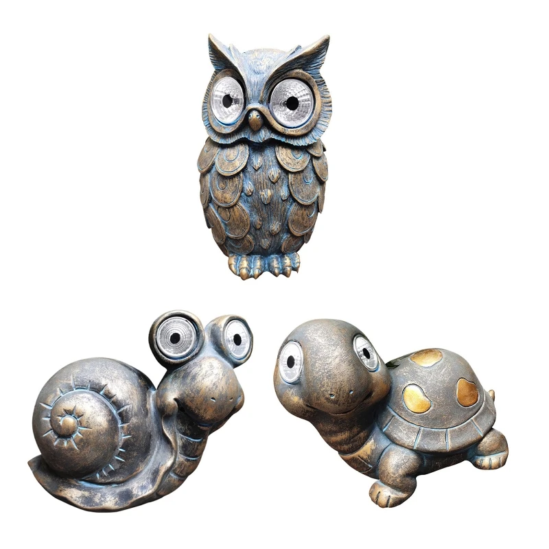 

2024 New Decorative Owl/Snail/Turtle Night Light Resin Ornament Cute Animal Shaped Figurine Statue Garden Yard Creative Ornament