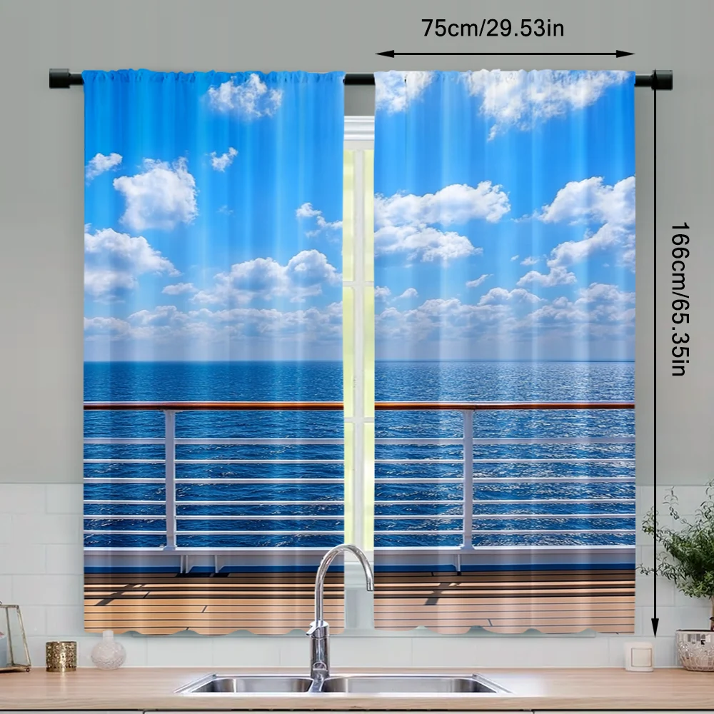 2Pcs Seaside Landscape Curtains Sea Walkway Fence Bueatiful Popular Curtain Suitable For Living Room Bedroom Bar 4