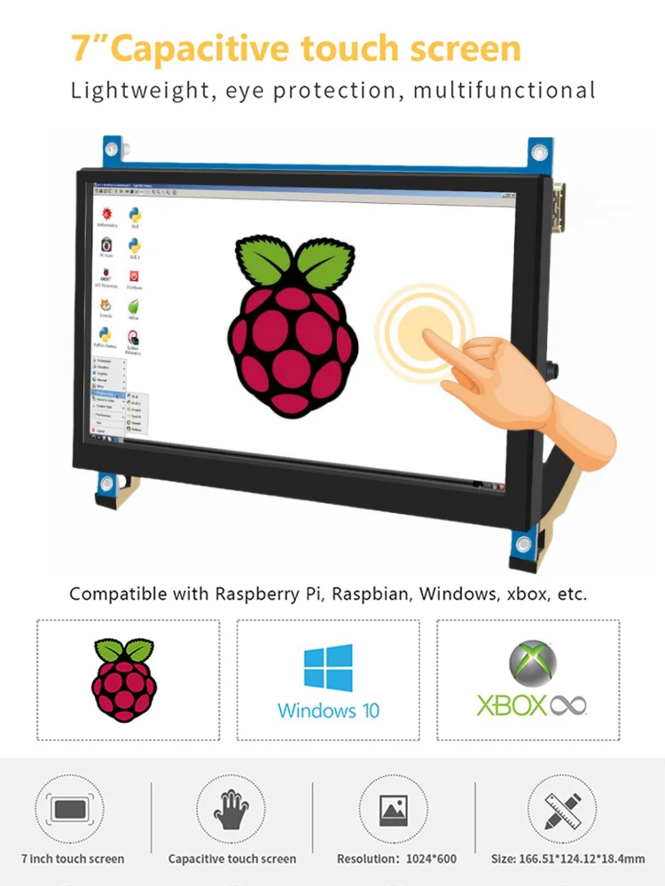 LCD Screen Display IPS 7Inch Screen AIDA64 LCD Display mini pc Touch HDMI Module 1024 x 600 for Raspberry Pi 3 Pi4 PC monitor moniteur orange pi