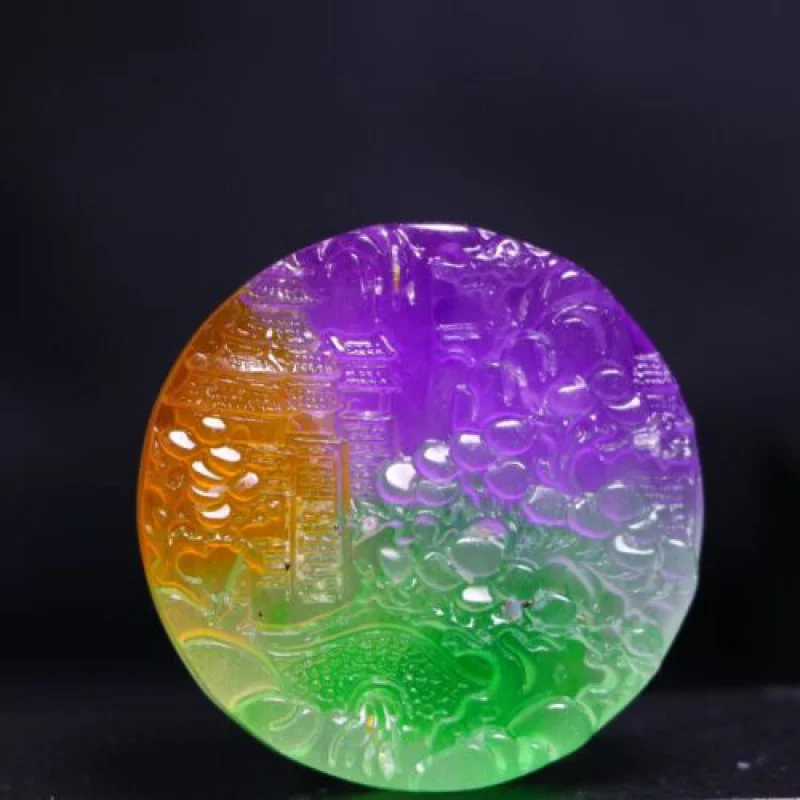 

.Perfect High Ice Chinese Tricolor Jade Precision Carved Scenery Pendant