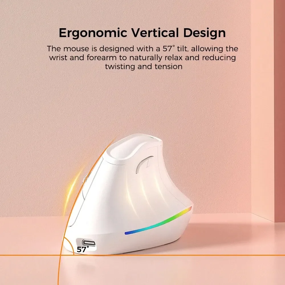 Kysona EM9 Vertical Wireless Bluetooth Silent Mouse Ergonomics RGB4000DPI Rechargeable Button Office Gaming Mouse Laptop PC