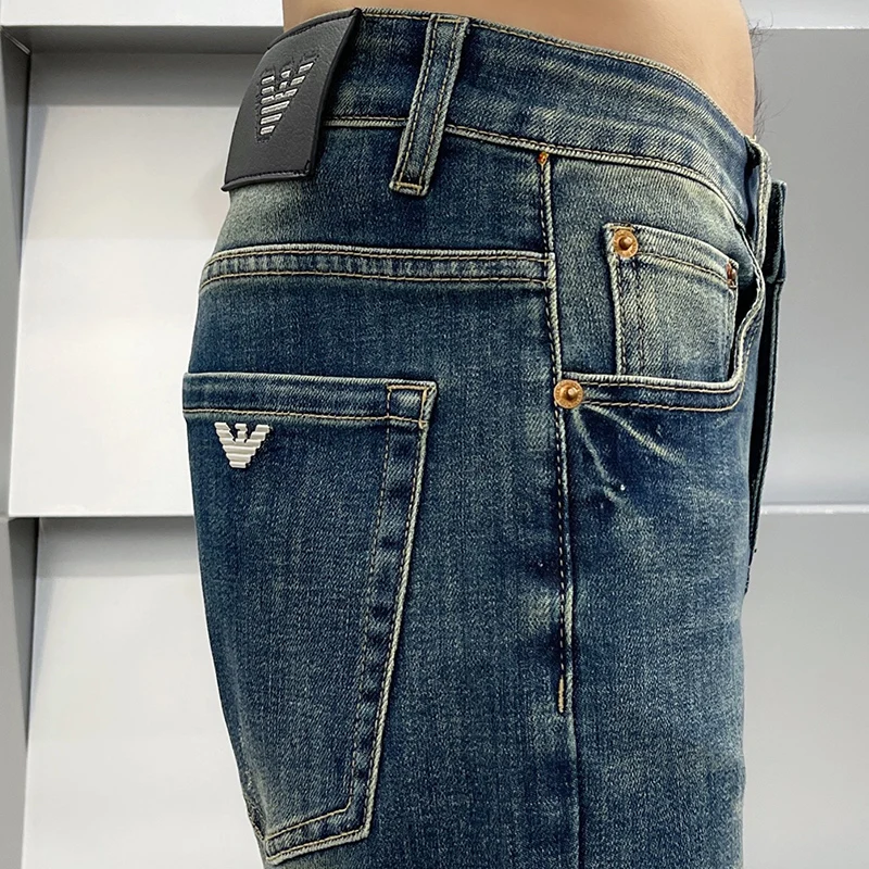 High-End and Fashionable Jeans Men's Blue for Spring and Summer Casual Versatile Men's Thin Loose Straight Pants