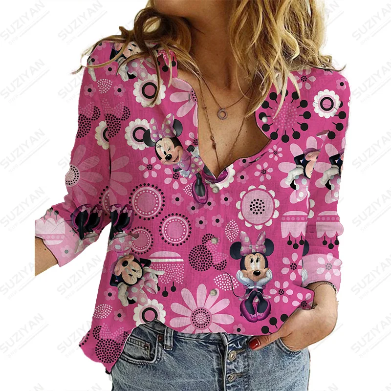 

Disney ShirtWomen Print Temperament Casual Tops Printed Women'S Shirt Spring And Autumn Long Sleeve Women Turn Down Collar