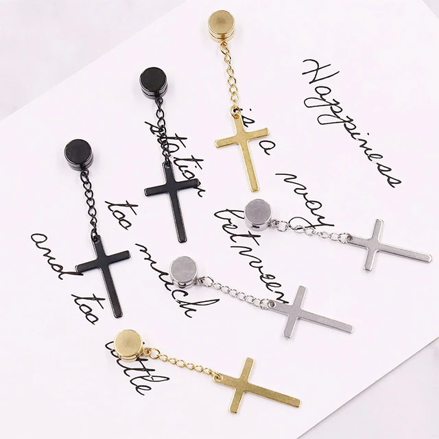 2 Pzs Set De Aretes Magnéticos De Imán Fuerte Para Hombres Pendientes De  Cruz Falso Regalo Para Novio Amante Joyería